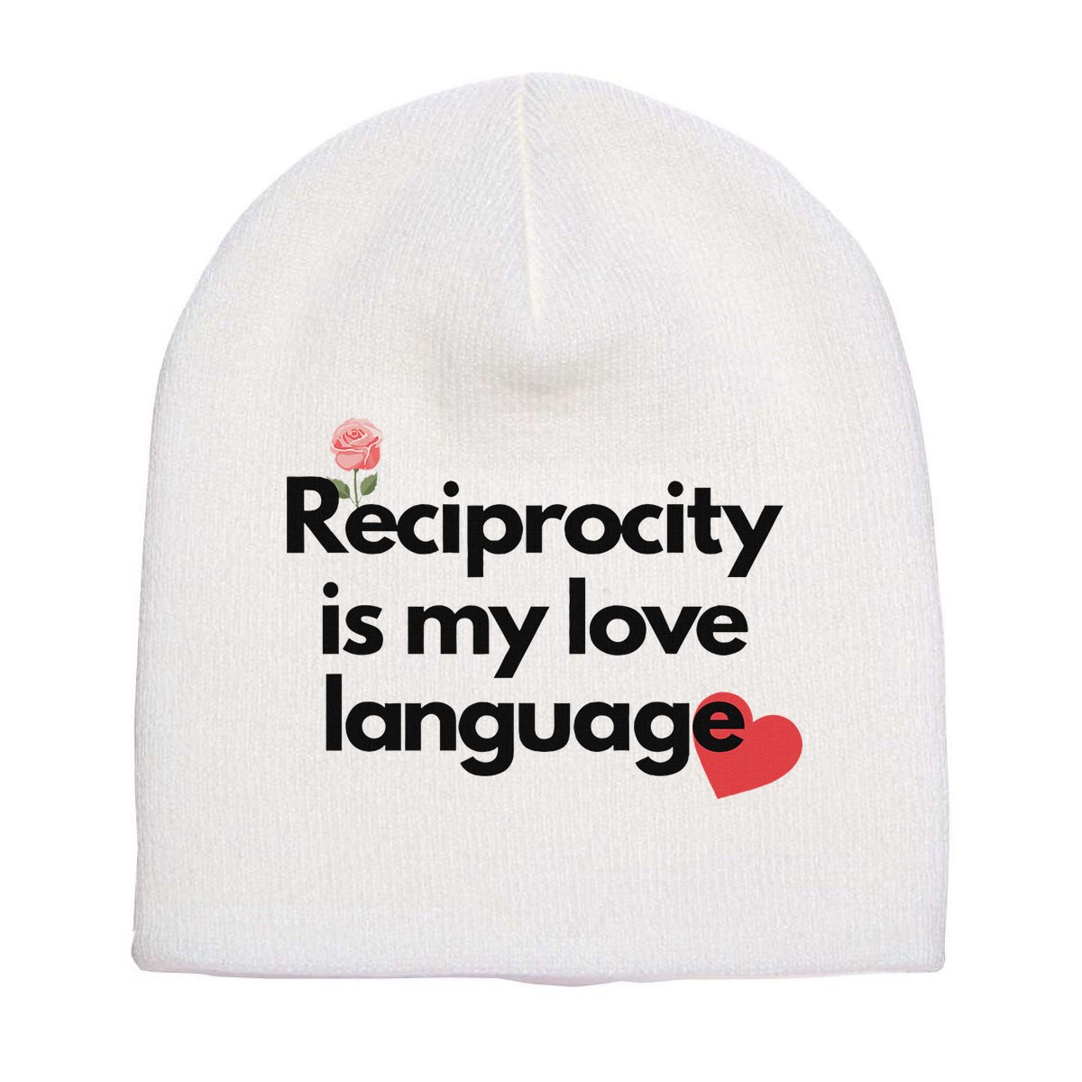 Reciprocity Is My Love Language Flower Red Heart Short Acrylic Beanie