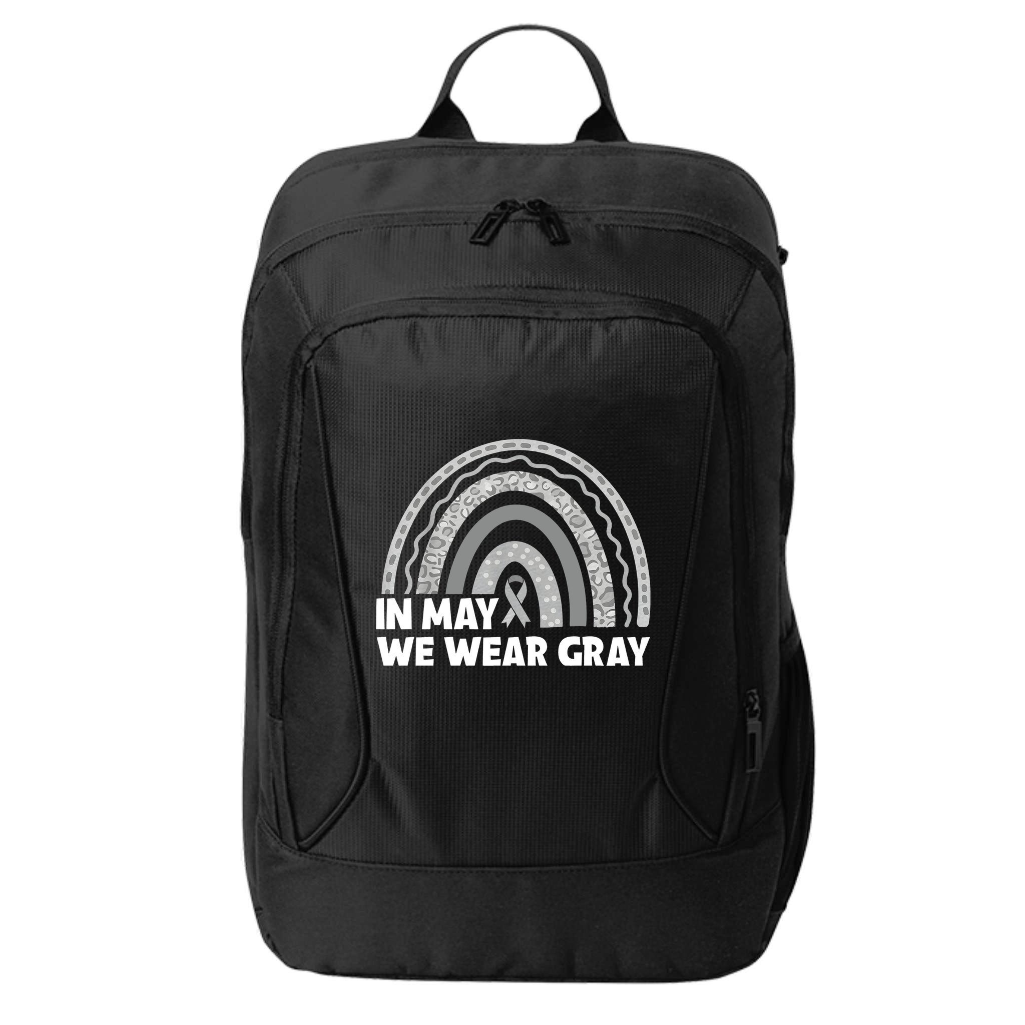 Rainbow In May We Wear Gray For Brain Cancer Awareness City Backpack