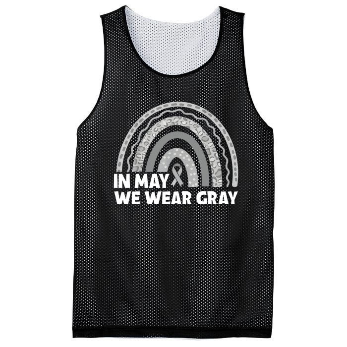 Rainbow In May We Wear Gray For Brain Cancer Awareness Mesh Reversible Basketball Jersey Tank