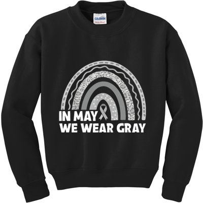 Rainbow In May We Wear Gray For Brain Cancer Awareness Kids Sweatshirt