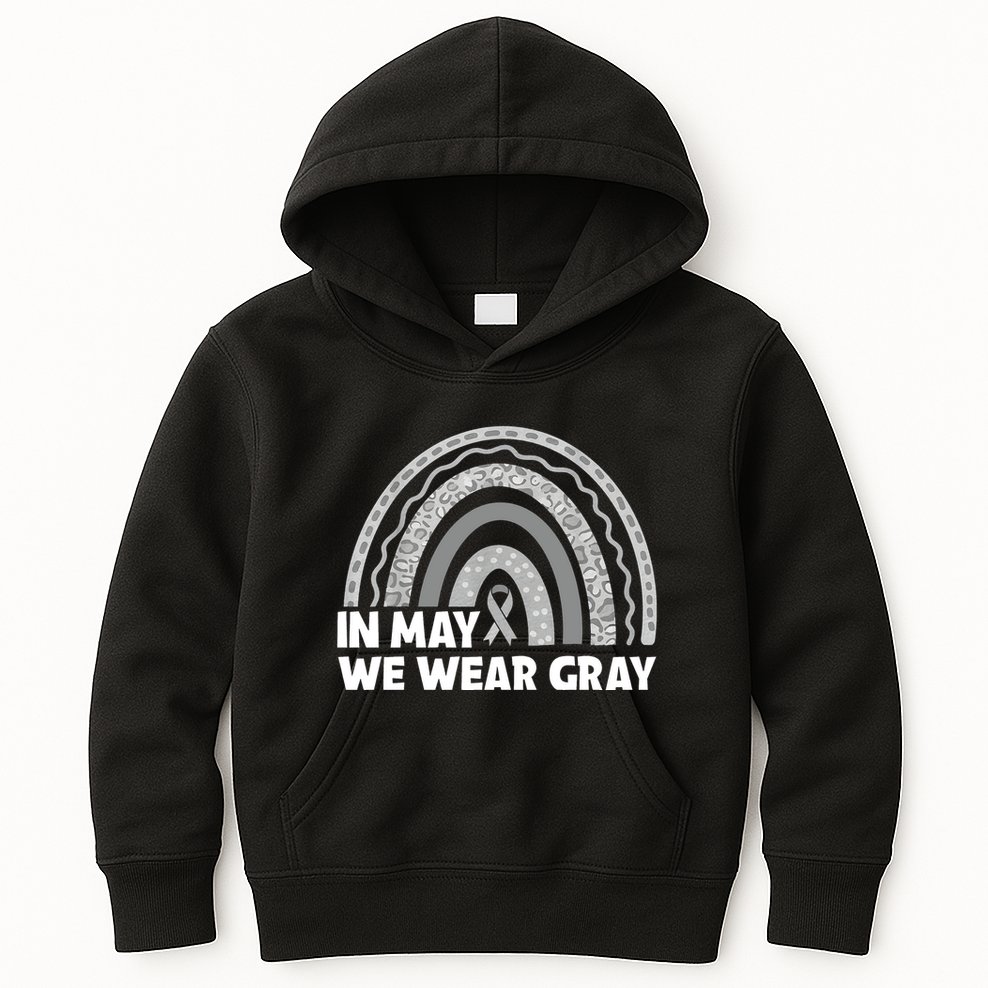 Rainbow In May We Wear Gray For Brain Cancer Awareness Kids Hoodie