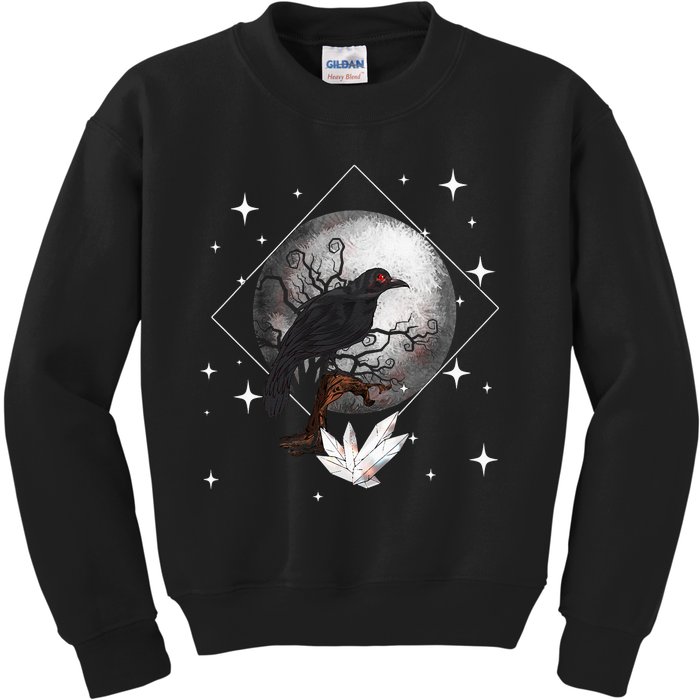 Raven In Moonlight Witchcraft Crow Occult Witchcraft Kids Sweatshirt