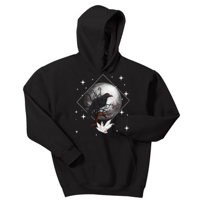 Raven In Moonlight Witchcraft Crow Occult Witchcraft Kids Hoodie