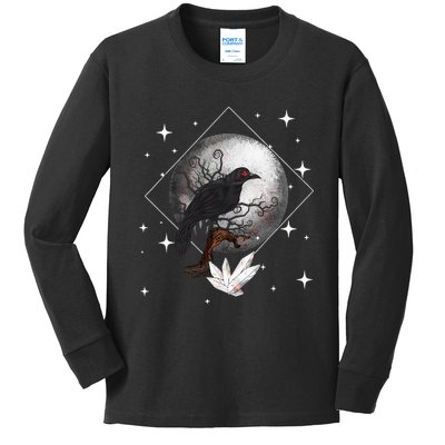 Raven In Moonlight Witchcraft Crow Occult Witchcraft Kids Long Sleeve Shirt