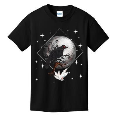 Raven In Moonlight Witchcraft Crow Occult Witchcraft Kids T-Shirt