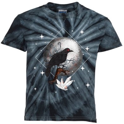 Raven In Moonlight Witchcraft Crow Occult Witchcraft Kids Tie-Dye T-Shirt