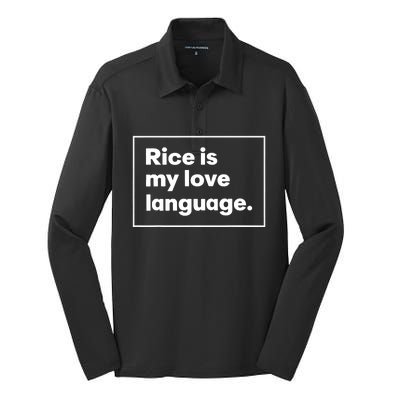 Rice Is My Love Language Funny Silk Touch Performance Long Sleeve Polo