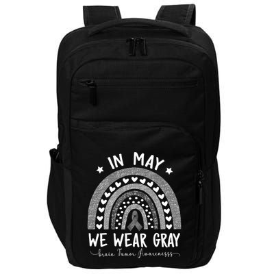 Rainbow In May We Wear Gray Brain Tumor Awareness Month Gift Impact Tech Backpack