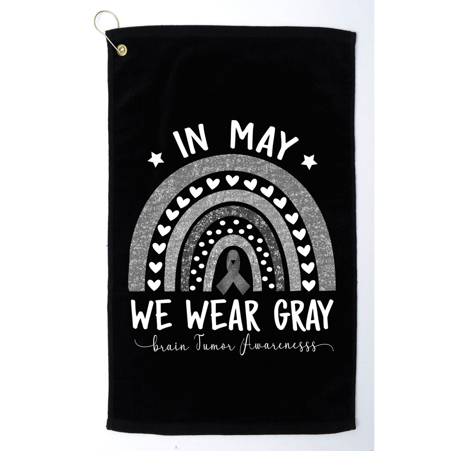 Rainbow In May We Wear Gray Brain Tumor Awareness Month Gift Golf Towel