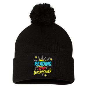 Reading Is My Superpower Funny Book Nerds & Geeks Gift Pom Pom 12in Knit Beanie