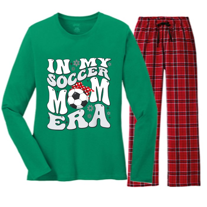 Retro In My Soccer Mom Era Mama Boy Women's Long Sleeve Flannel Pajama Set 