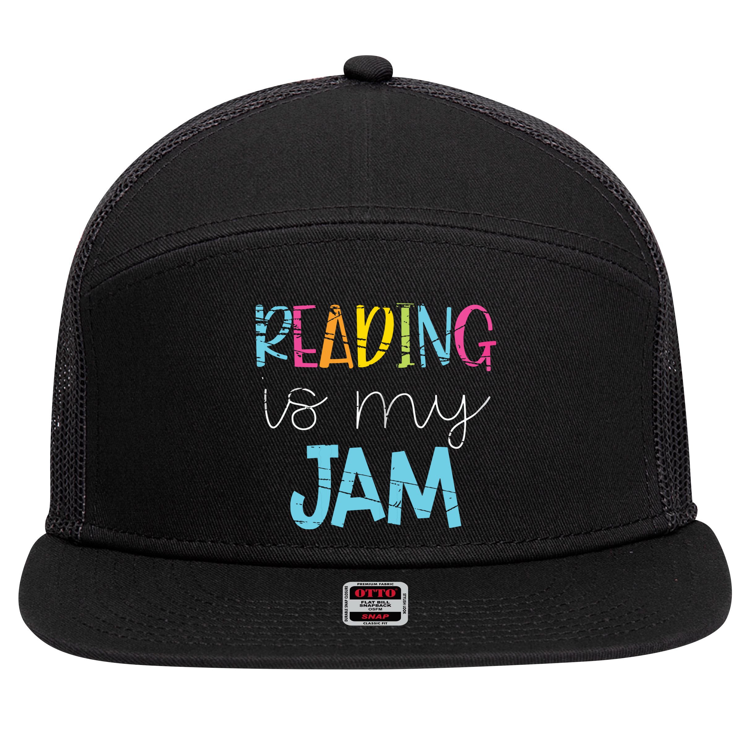 Reading Is My Jam Read Teacher ELA Teacher 7 Panel Mesh Trucker Snapback Hat