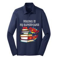 Reading Is My Super Power Superhero Best English Teacher Silk Touch Performance Long Sleeve Polo