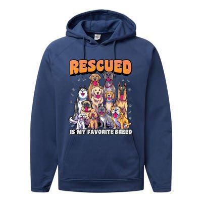 Rescued Is My Favorite Breed Shirts Animal Rescue Dog Rescue Performance Fleece Hoodie