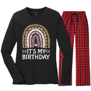 Rainbow It's My Birthday for Teens Girls Birthday Gift Women's Long Sleeve Flannel Pajama Set 