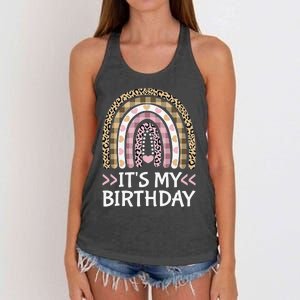 Rainbow It's My Birthday for Teens Girls Birthday Gift Women's Knotted Racerback Tank