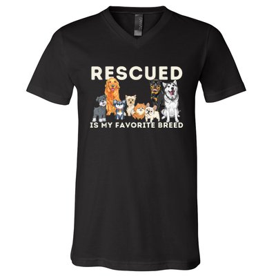 Rescued Is My Favorite Breed Animal Rescue V-Neck T-Shirt