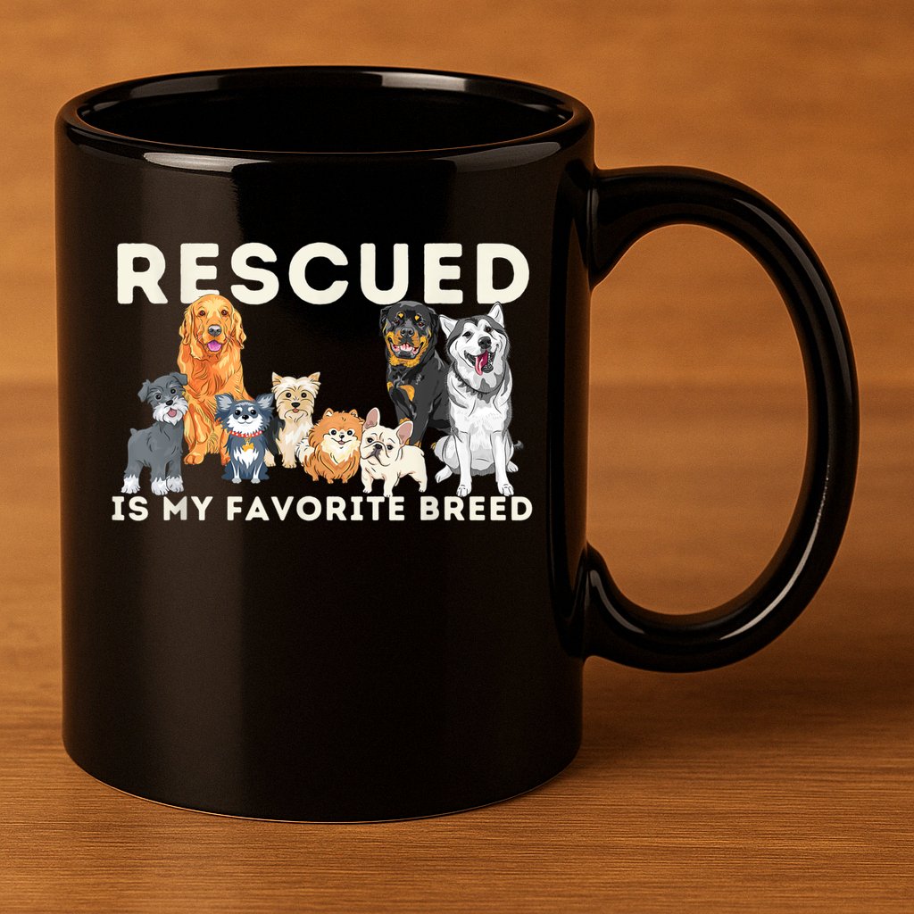 Rescued Is My Favorite Breed Animal Rescue 11oz C Handle Ceramic Mug