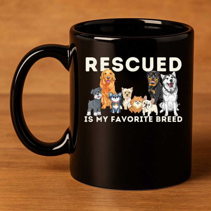 Rescued Is My Favorite Breed Animal Rescue 11oz C Handle Ceramic Mug