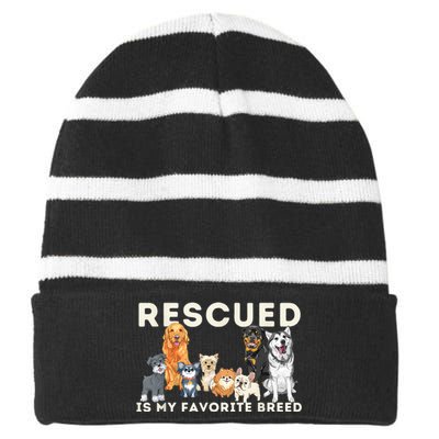 Rescued Is My Favorite Breed Animal Rescue Striped Beanie with Solid Band