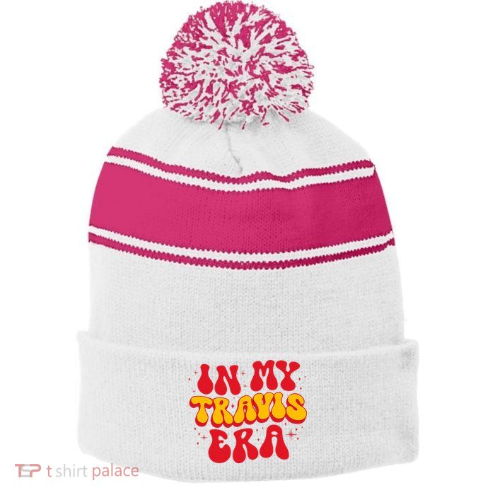 Retro In My Travis Era Stripe Pom Pom Beanie