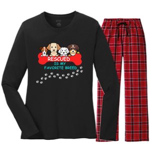 Rescued Is My Favorite Breed Dog Lover Gift Women's Long Sleeve Flannel Pajama Set 