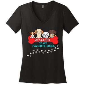 Rescued Is My Favorite Breed Dog Lover Gift Women's V-Neck T-Shirt