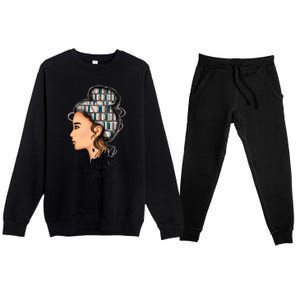 Reading Is My Therapy Messy Bun Gift Premium Crewneck Sweatsuit Set