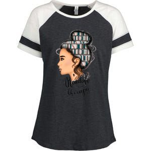 Reading Is My Therapy Messy Bun Gift Enza Ladies Jersey Colorblock Tee