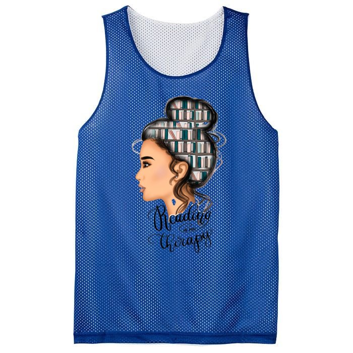 Reading Is My Therapy Messy Bun Gift Mesh Reversible Basketball Jersey Tank