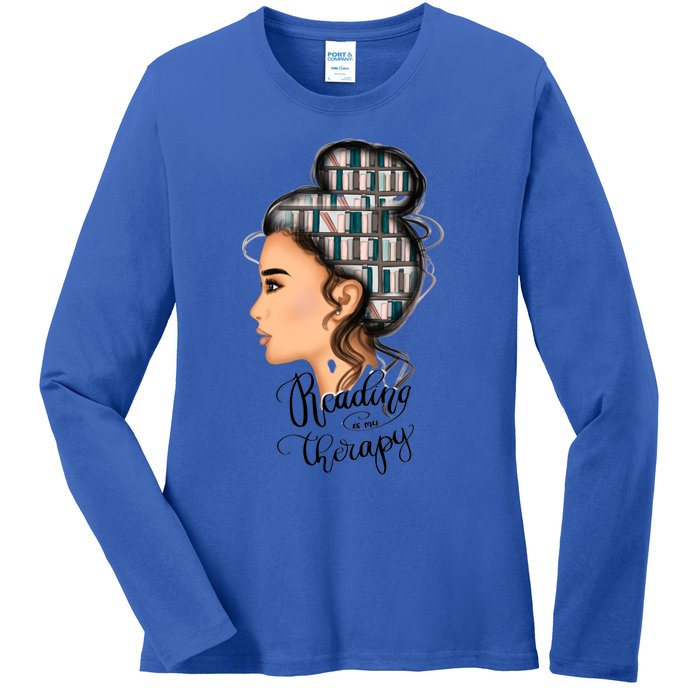 Reading Is My Therapy Messy Bun Gift Ladies Long Sleeve Shirt