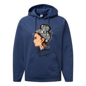 Reading Is My Therapy Messy Bun Gift Performance Fleece Hoodie