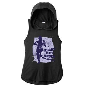 Rugby Is My Anger Management Ladies PosiCharge Tri-Blend Wicking Draft Hoodie Tank