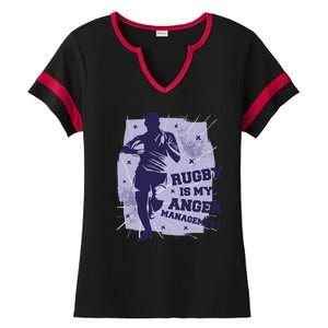 Rugby Is My Anger Management Ladies Halftime Notch Neck Tee