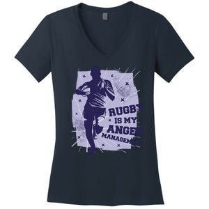 Rugby Is My Anger Management Women's V-Neck T-Shirt