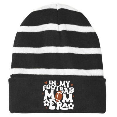 Retro In My Football Mom Era Football Mama Striped Beanie with Solid Band