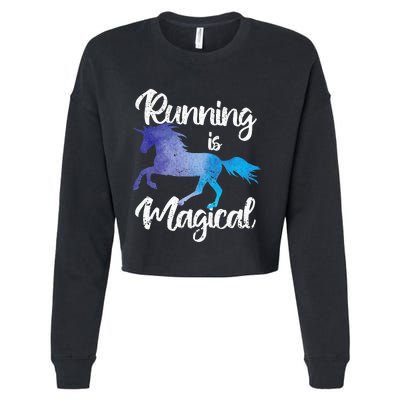 Running Is Magical Unicorn Funny Jogging Horse Riding Runner Cropped Pullover Crew