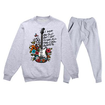 Retro I May Be Old But I Got to See All The Cool Bands  Premium Crewneck Sweatsuit Set