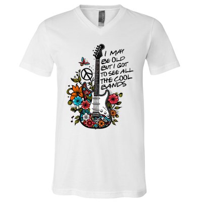 Retro I May Be Old But I Got to See All The Cool Bands  V-Neck T-Shirt