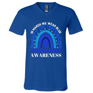 Rainbow In March We Wear Blue For Colon Cancer Awareness Cute Gift V-Neck T-Shirt