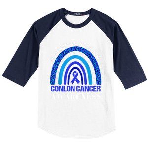 Rainbow In March We Wear Blue For Colon Cancer Awareness Cute Gift Baseball Sleeve Shirt