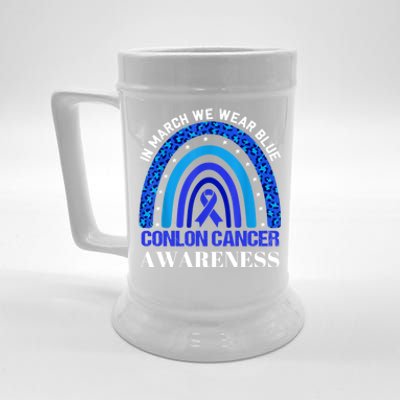 Rainbow In March We Wear Blue For Colon Cancer Awareness Cute Gift Beer Stein