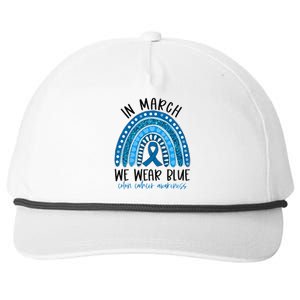 Rainbow In March We Wear Blue Ribbon Colon Cancer Awareness Cute Gift Snapback Five-Panel Rope Hat