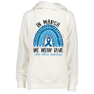 Rainbow In March We Wear Blue Ribbon Colon Cancer Awareness Cute Gift Womens Funnel Neck Pullover Hood