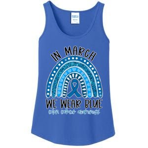 Rainbow In March We Wear Blue Ribbon Colon Cancer Awareness Cute Gift Ladies Essential Tank