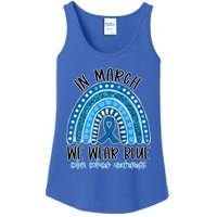 Rainbow In March We Wear Blue Ribbon Colon Cancer Awareness Cute Gift Ladies Essential Tank