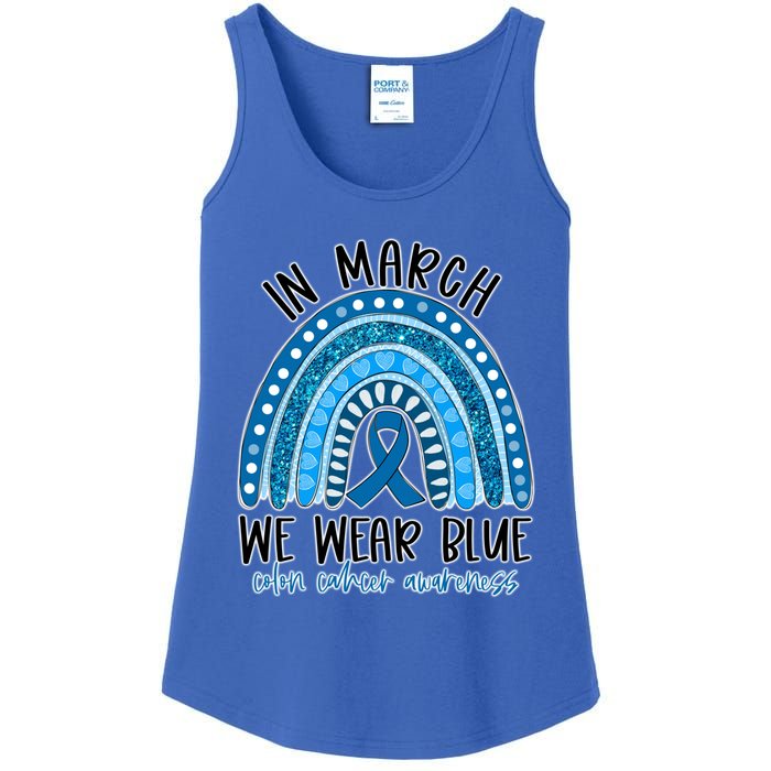 Rainbow In March We Wear Blue Ribbon Colon Cancer Awareness Cute Gift Ladies Essential Tank