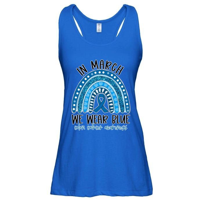 Rainbow In March We Wear Blue Ribbon Colon Cancer Awareness Cute Gift Ladies Essential Flowy Tank