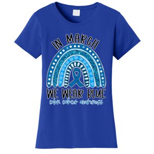 Rainbow In March We Wear Blue Ribbon Colon Cancer Awareness Cute Gift Women's T-Shirt