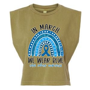 Rainbow In March We Wear Blue Ribbon Colon Cancer Awareness Cute Gift Garment-Dyed Women's Muscle Tee